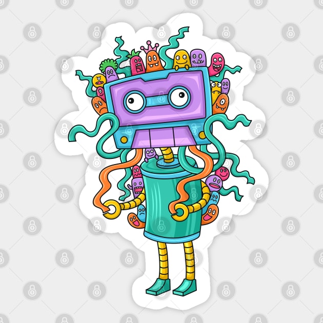 funny music cassette doodle monster Sticker by Mako Design 